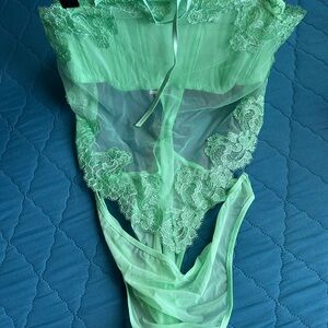 Victoria's Secret Green Lace lingerie/ bodysuit Sheer Fabric